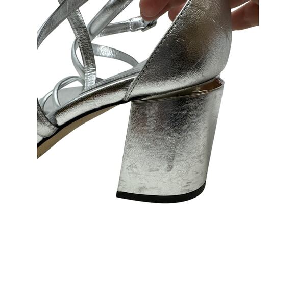 Jimmy Choo Rheea Metallic Block Heel Sandals Womens Size 37 US 7 Silver *READ - Picture 9 of 9